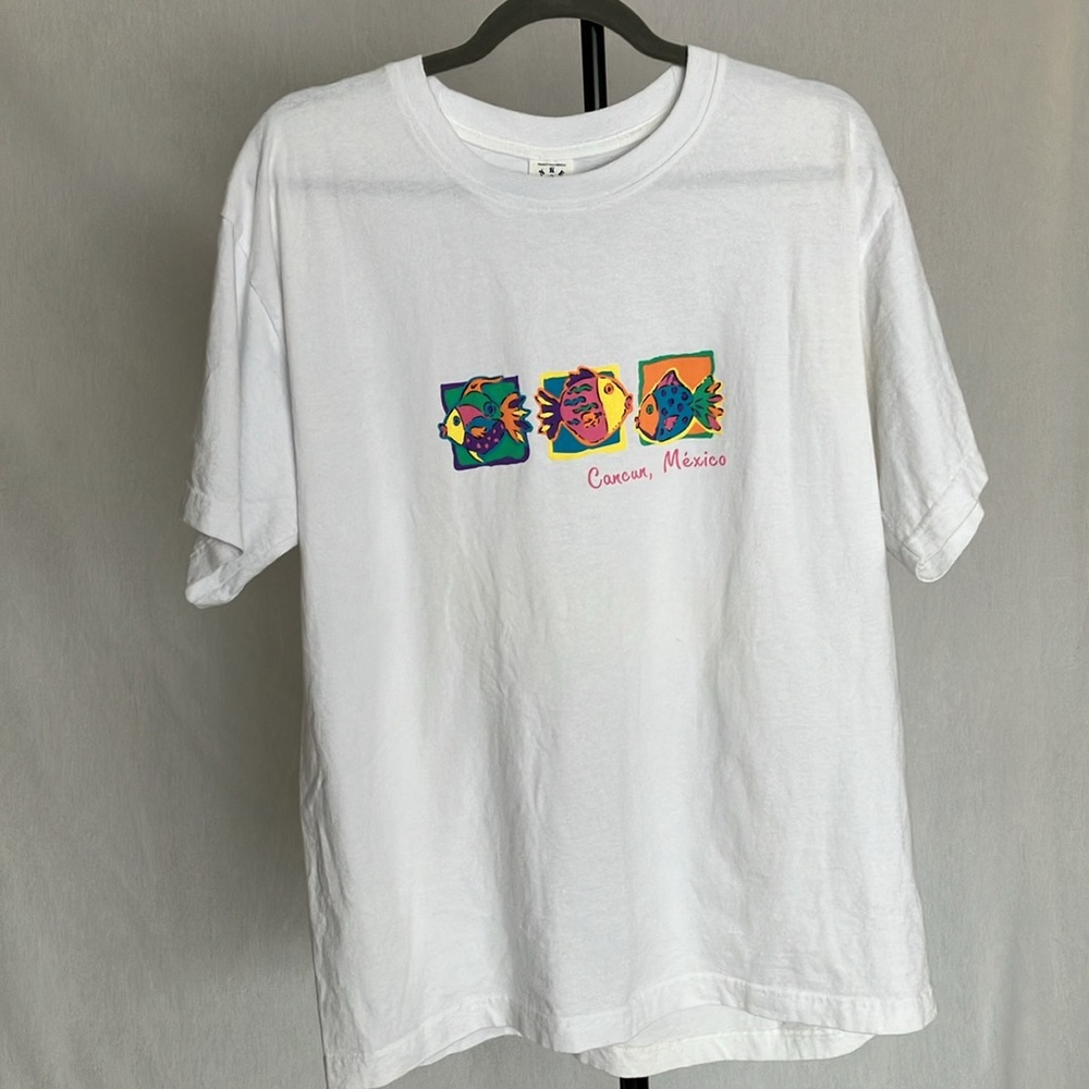 Vintage tee T Shirt Cancun Mexico souvenir cotton white tropical fish print